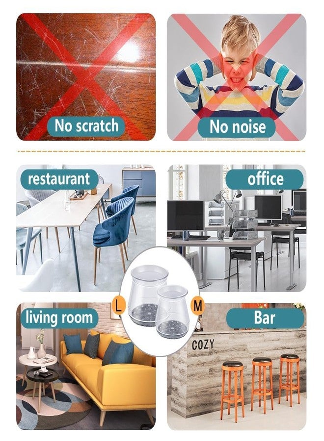 Hyndrix Chair Leg Floor Protectors, Silicone Felt Furniture Leg Pads Caps Covers for Hardwood Floors Clear (Small(Fit 0.9"-1.29") (24) - Image 5